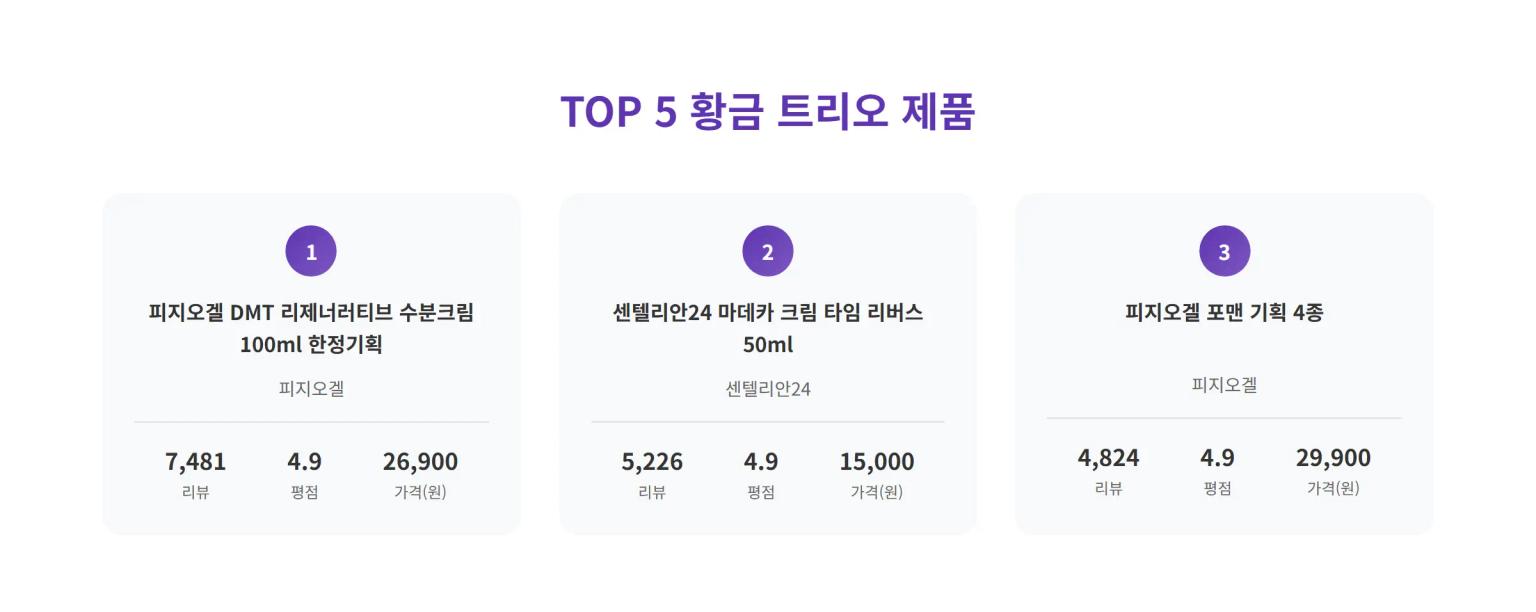 황금 트리오 인기 제품 TOP 10