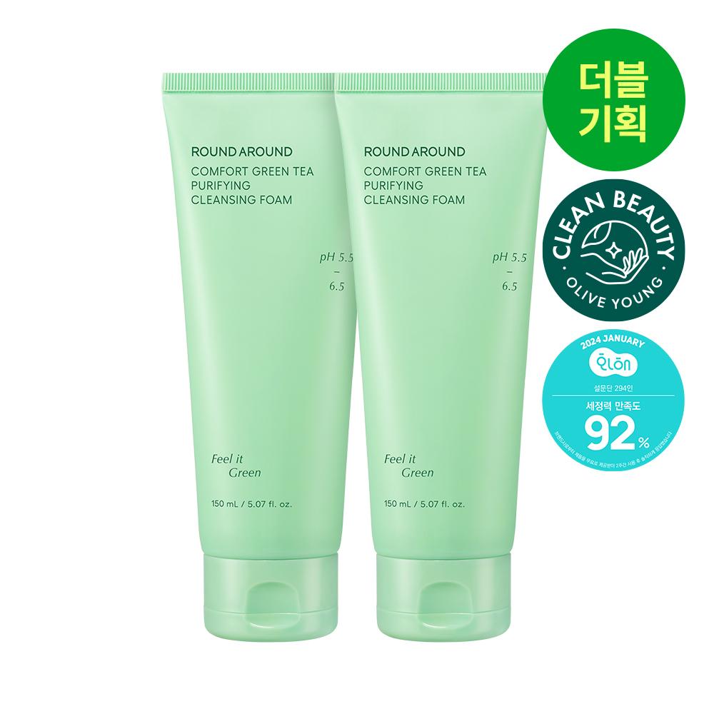 라운드어라운드 컴포트 그린티 약산성 클렌징 뽀득 폼 150mL 더블 기획