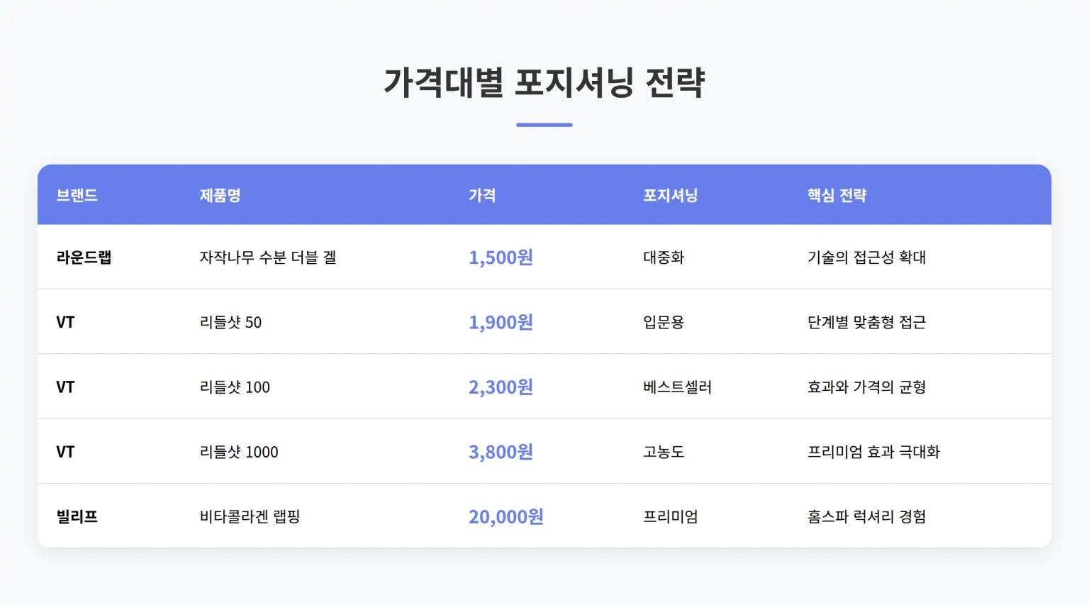 가격대별 포지셔닝 전략