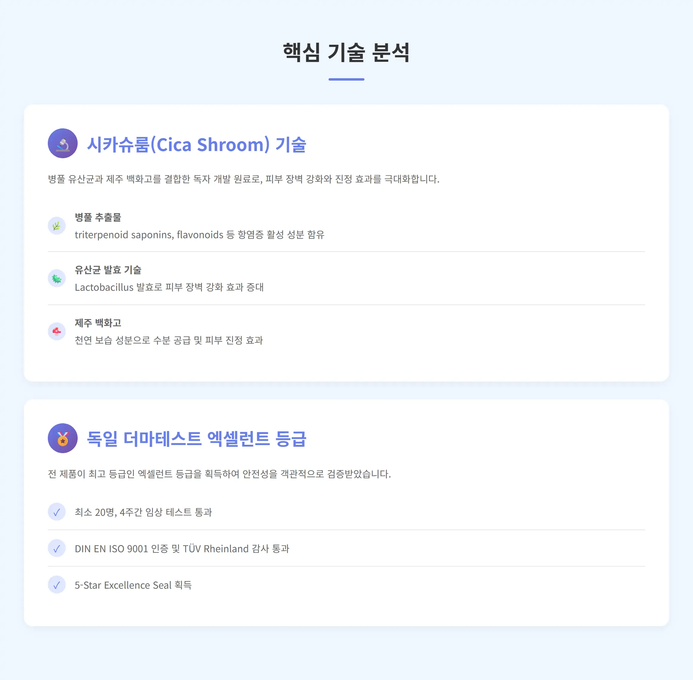 시카슈룸 기술 및 더마테스트 인증 인포그래픽